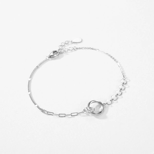 Minimalist s925 sterling silver paperclip chain bracelet with shimmering pavé double rings
