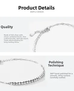 Detailed view of s925 sterling silver chain with lobster clasp and adjustable beads
