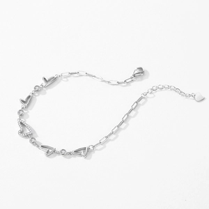 S925 sterling silver heart bracelet with sparkling zircon stones on white background