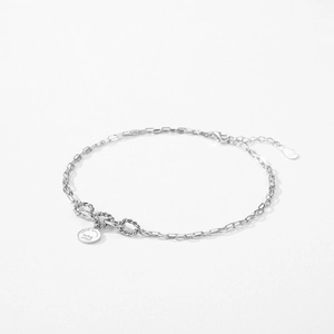 Minimalist S925 sterling silver geometric chain bracelet with engraved round charm tag