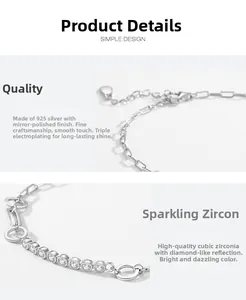 Bracelet en argent 925 avec zircone cubique et finition polie effet miroir haute qualité