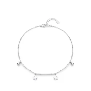 925 Sterling Silver Snowflake Four Leaf Clover Charm Bracelet For Women Elegant Round Bead Chain Bracelet Minimalist Jewelry Gift