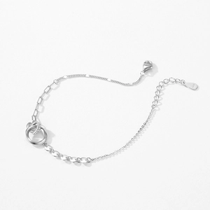 Minimalist S925 sterling silver heart double ring bracelet with zircon stones