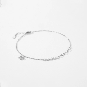 S925 sterling silver bow bracelet with sequin charms and adjustable chain on white background