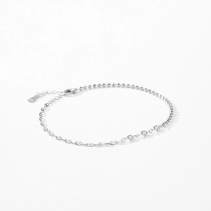 Minimalist S925 sterling silver bracelet with sparkling zircon and petal chain links