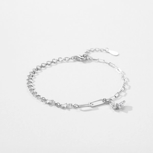 Elegant S925 sterling silver butterfly and star charm bracelet with zircon inlay