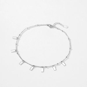 Elegant s925 silver cross chain bracelet with seven rectangular charms and lobster clasp
