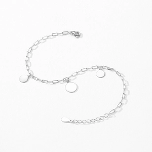 Minimalistisches S925 Sterlingsilber Gliederkettenarmband mit drei runden Münzanhängern