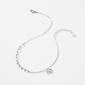 Elegant S925 sterling silver bow bracelet featuring a creative asymmetric chain design