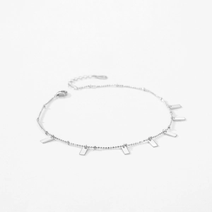 S925 sterling silver beaded bracelet with polished rectangular charms and lobster clasp