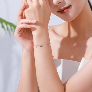Elegant S925 sterling silver bow bracelet for women with sparkling crystal charms