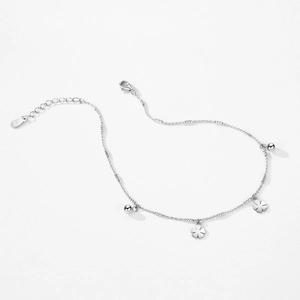 Minimalist S925 sterling silver beaded bracelet with delicate four-leaf clover charms