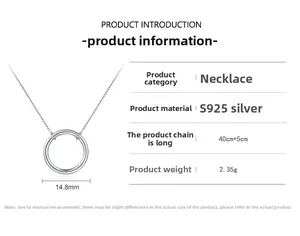 Detailed size chart of S925 sterling silver hollow round necklace with 45cm chain