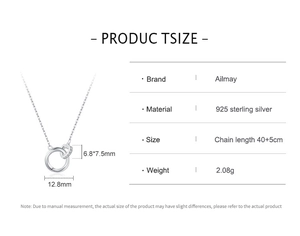 Detailed size parameters for the 925 sterling silver interlocking circles pendant necklace