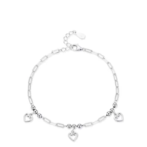 925 Sterling Silver Sweet Heart Hollow Bracelet Adjustable Paperclip Chain Bead Bracelet For Women Fashion Jewelry Gift
