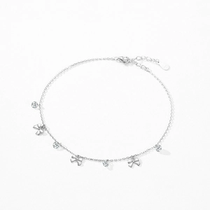 Elegant S925 sterling silver bow bracelet with sparkling zircons and adjustable chain