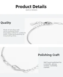 Detail of s925 silver infinity bracelet with 360-degree mirror polish and plating