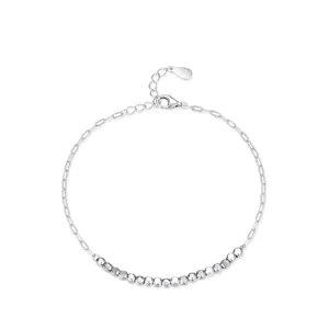S925 Sterling Silver Adjustable Bracelet Geometric Paperclip Chain Beads Minimalist Polished Fashion Jewelry For Women Gift