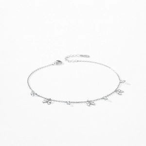 Elegant S925 sterling silver bow bracelet with sparkling zircons and adjustable clasp