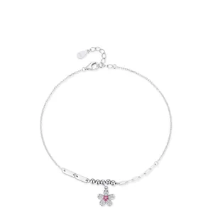S925 Sterling Silver Pink Zircon Cherry Blossom Bracelet For Women Sweet Flower Adjustable Chain Fashion Jewelry Gift
