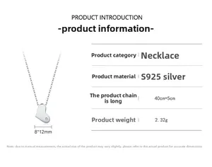 Macro detail of S925 sterling silver heart pendant with chain size measurements