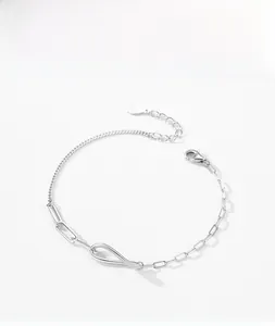Detail of S925 silver infinity bracelet with paperclip chain and lobster clasp