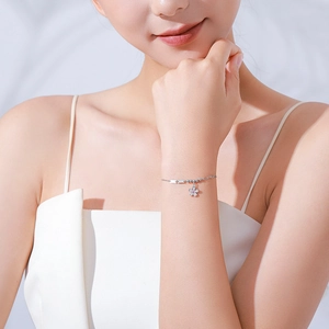 Elegant S925 sterling silver flower bracelet with pink zircon stone for women