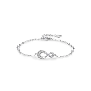 Bracciale Amore Infinito in Argento Sterling S925 per Donna con Ciondolo a Cuore in Zirconia Micro-Pavé Catena Regolabile Gioielli alla Moda Regalo