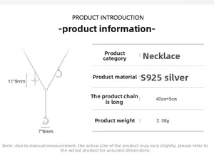 Detailed specs of S925 silver Y-shaped star and moon necklace with 40+5cm adjustable chain