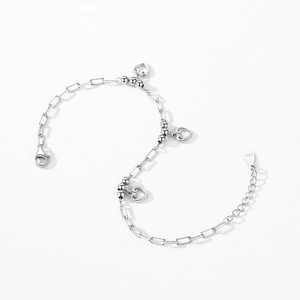 S925 sterling silver chain bracelet featuring hollow heart charms and adjustable clasp