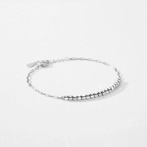 Minimalist s925 silver beaded paperclip chain bracelet with adjustable lobster clasp