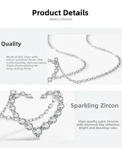 Détail macro du collier coeur en argent sterling S925 avec incrustation de zircone cubique