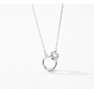 Detail of s925 silver heart and circle interlocking pendant with cubic zirconia
