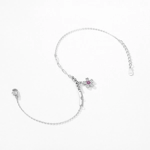 S925 sterling silver cherry blossom bracelet with pink zircons and adjustable chain