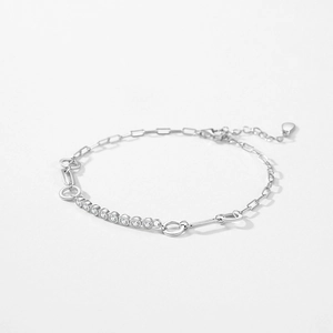 Bracelet minimaliste en argent sterling S925 avec maillons géométriques et neuf zircons