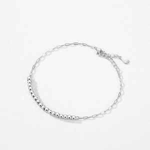 Minimalist S925 sterling silver chain bracelet with half-bead and half-link design
