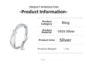 Detail of S925 sterling silver crisscross ring showing 1.8mm width and 1.52g weight specifications