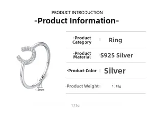 Detailed technical specifications for S925 sterling silver horseshoe U-shaped ring for women