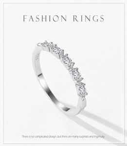 Close-up of S925 sterling silver ring with five marquise-cut zircons in a half-row setting