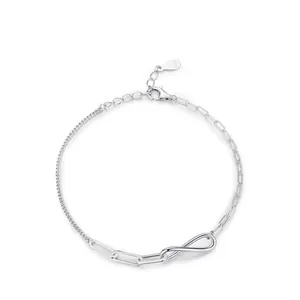 925 Sterling Silver Infinity Love Bracelet For Women Minimalist Adjustable Asymmetric Paperclip Chain Fashion Jewelry Gift