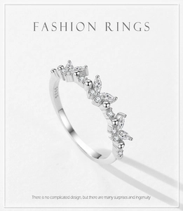 Detailed view of S925 sterling silver butterfly ring with cubic zirconia marquise stones