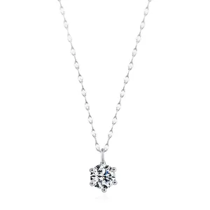 925 Sterling Silver Zirconia Necklace For Women Elegant Six-Prong Round CZ Pendant Necklace Minimalist Daily Jewelry Gift