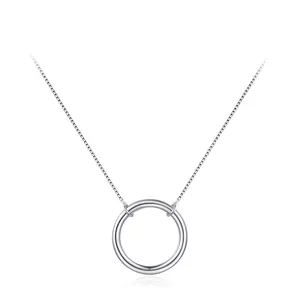 Minimalist 925 Sterling Silver Hollow Round Circle Pendant Necklace For Women Polished Box Chain Fashion Jewelry Gift