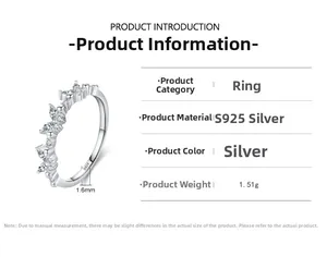 Detailed specs of S925 sterling silver wavy ring featuring marquise zircon stones