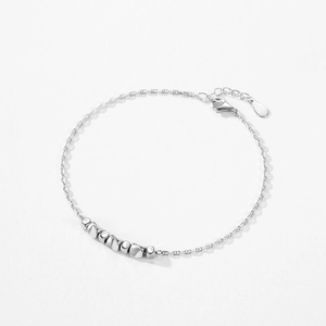 Adjustable S925 sterling silver geometric bracelet with irregular polished charms for women