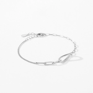 Minimalist S925 sterling silver asymmetrical infinity chain bracelet with lobster clasp