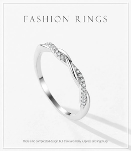 Close-up of S925 sterling silver twisted ring with shimmering micro-pave zircon stones