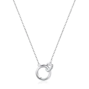 925 Sterling Silver Interlocking Heart Circle Pendant Necklace For Women Zirconia Inlaid Elegant O-Chain Neck Jewelry Gift