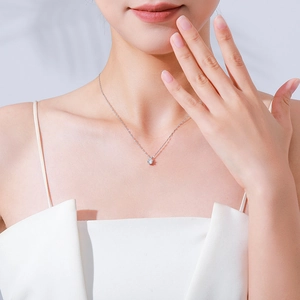 Elegant S925 sterling silver solitaire pendant necklace worn by a female model
