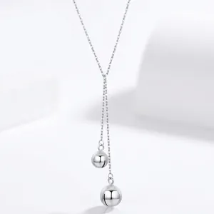 925 Sterlingsilber Minimalistisch Doppel Kugel Anhänger Halskette Für Damen Elegant Design Spiegelpoliert Silber Schlüsselbein Kette Schmuck